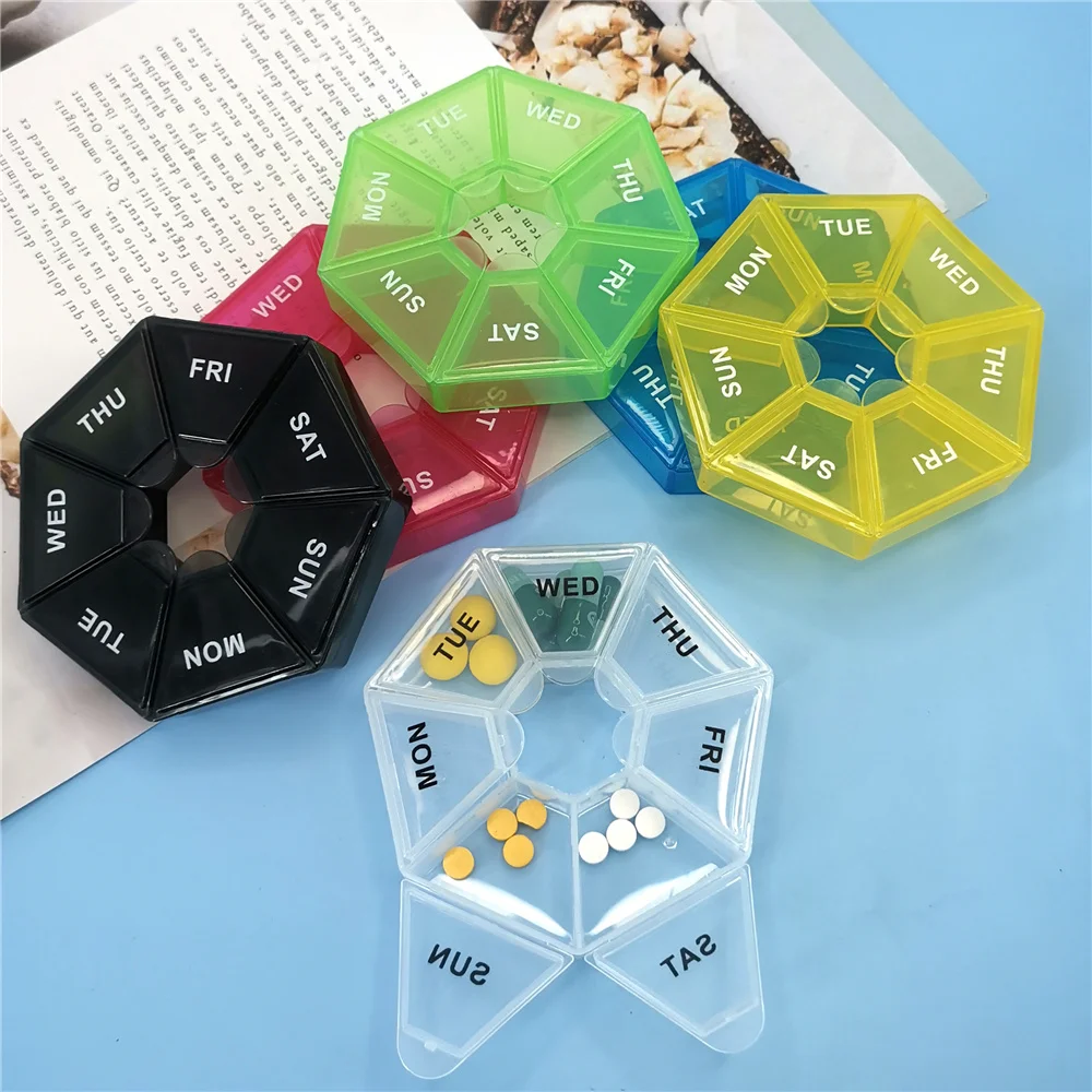 

Portable 7-Day Pill Box Mini Plastic Medicine Organizer with Transparent Grids for Vitamins Fish Oil Travel Storage Cases