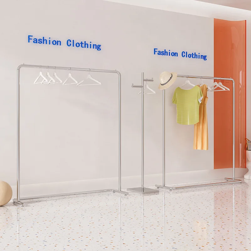 

Clothing store display rack Floor-to-ceiling stainless steel simple display rack Women's clothing Zhongdao