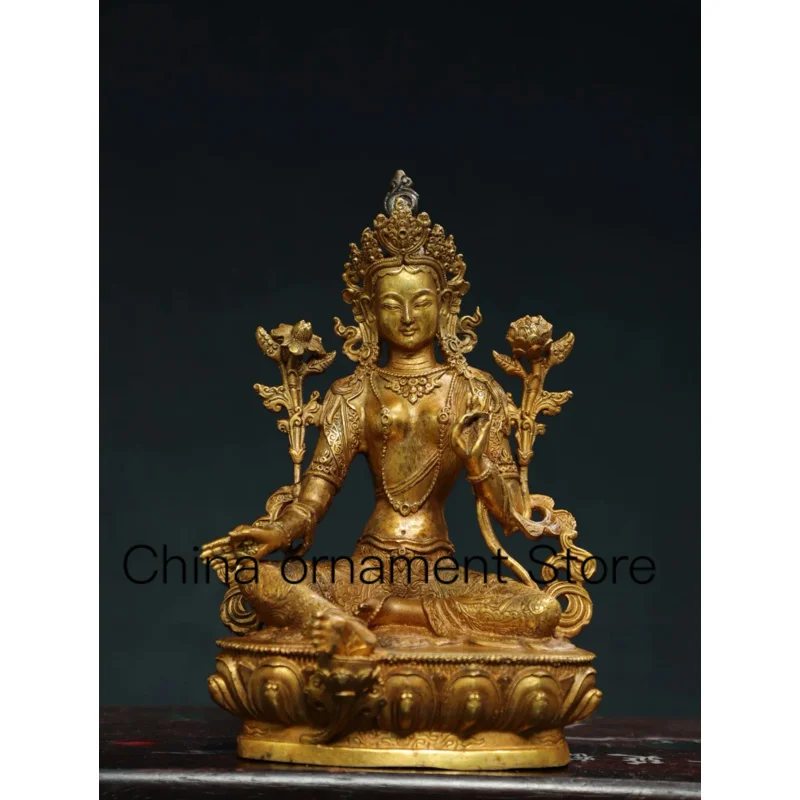 

21cm Tantric Tibetan Nepalese Pure Copper Green Tara Buddha and Bodhisattva