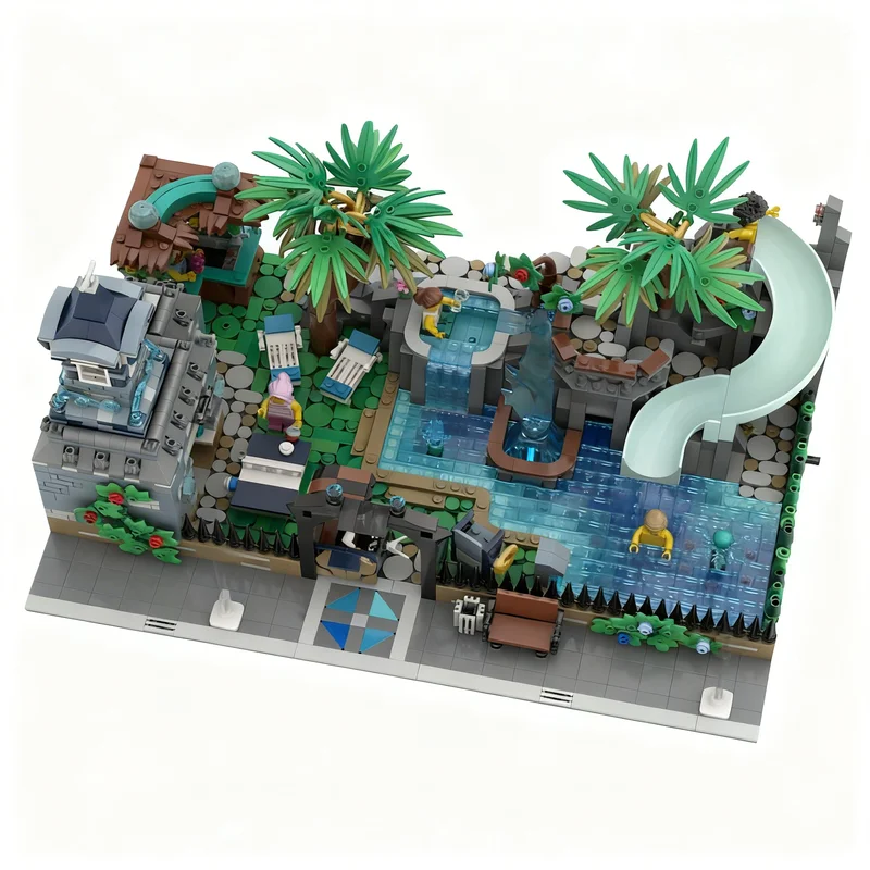 2368pcs MOC Modular Swimming Pool Modular Buildings Model Building Blocks 3D DIY Craft Display Art Creative Birthday Assemble