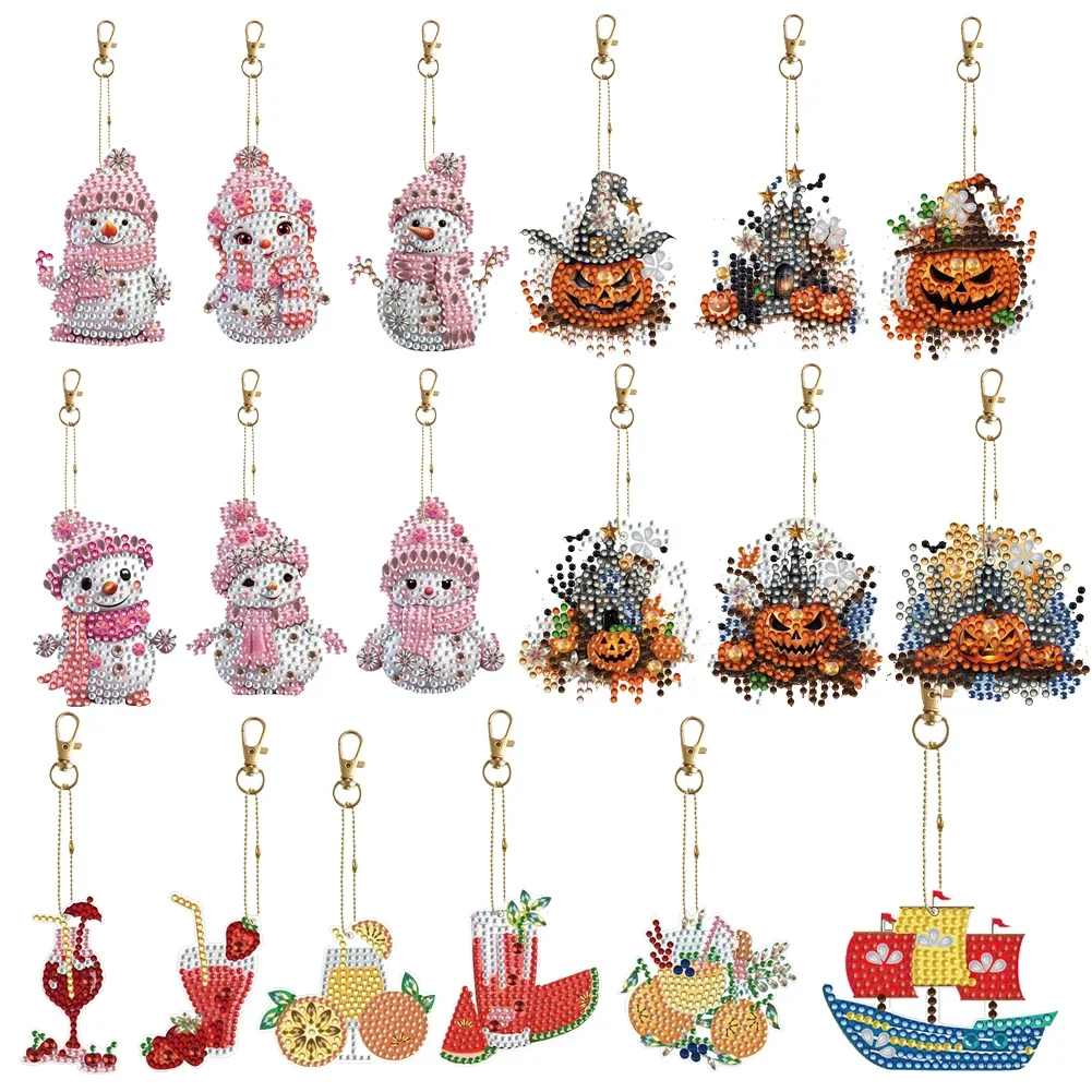 DIY 5/6pcs Diamond Painting Keychains Santa Claus Snowman Full Drill Keyring Double Sided Diamond Art Ornament for Adults Kids