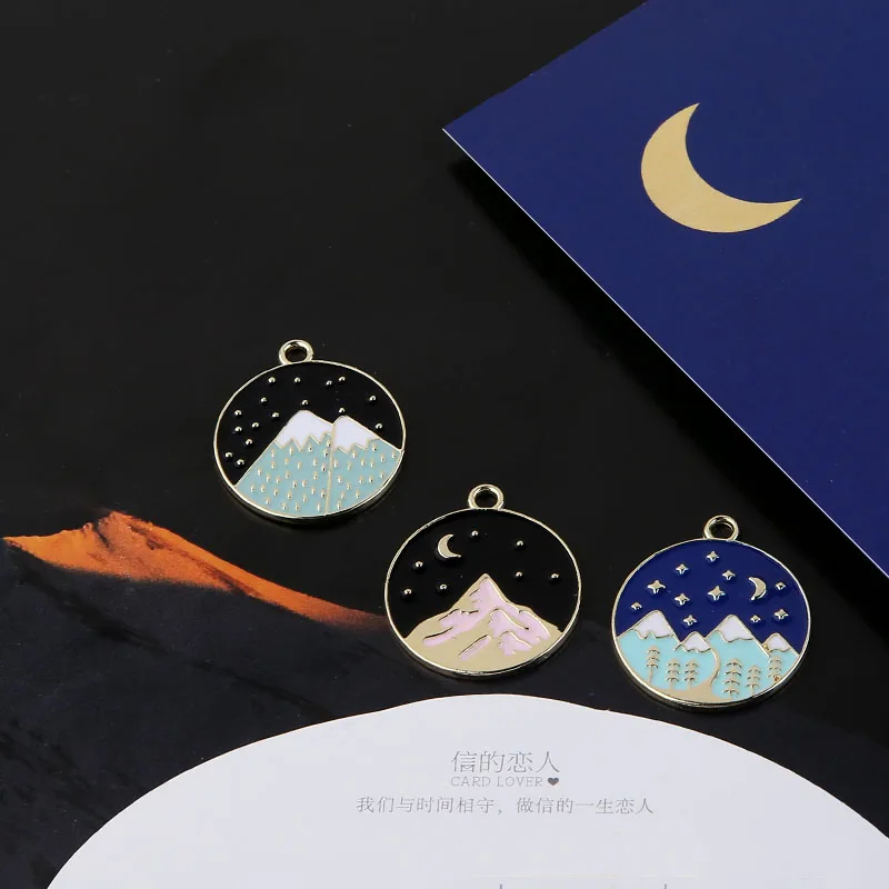 10pcs Jewelry Quiet Village Night Hill Cartoon Round Pendant Earpiece Hand-made Material Pendant Diy Handmade Charms