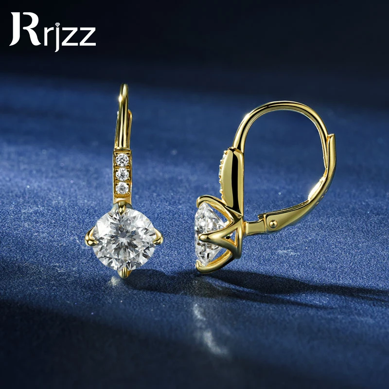 

Rrjzz Soild Sterling Silver Dangle Earrings Certified 1CT D Color Round Cut Lab Moissanite French Leverback Earring for Women