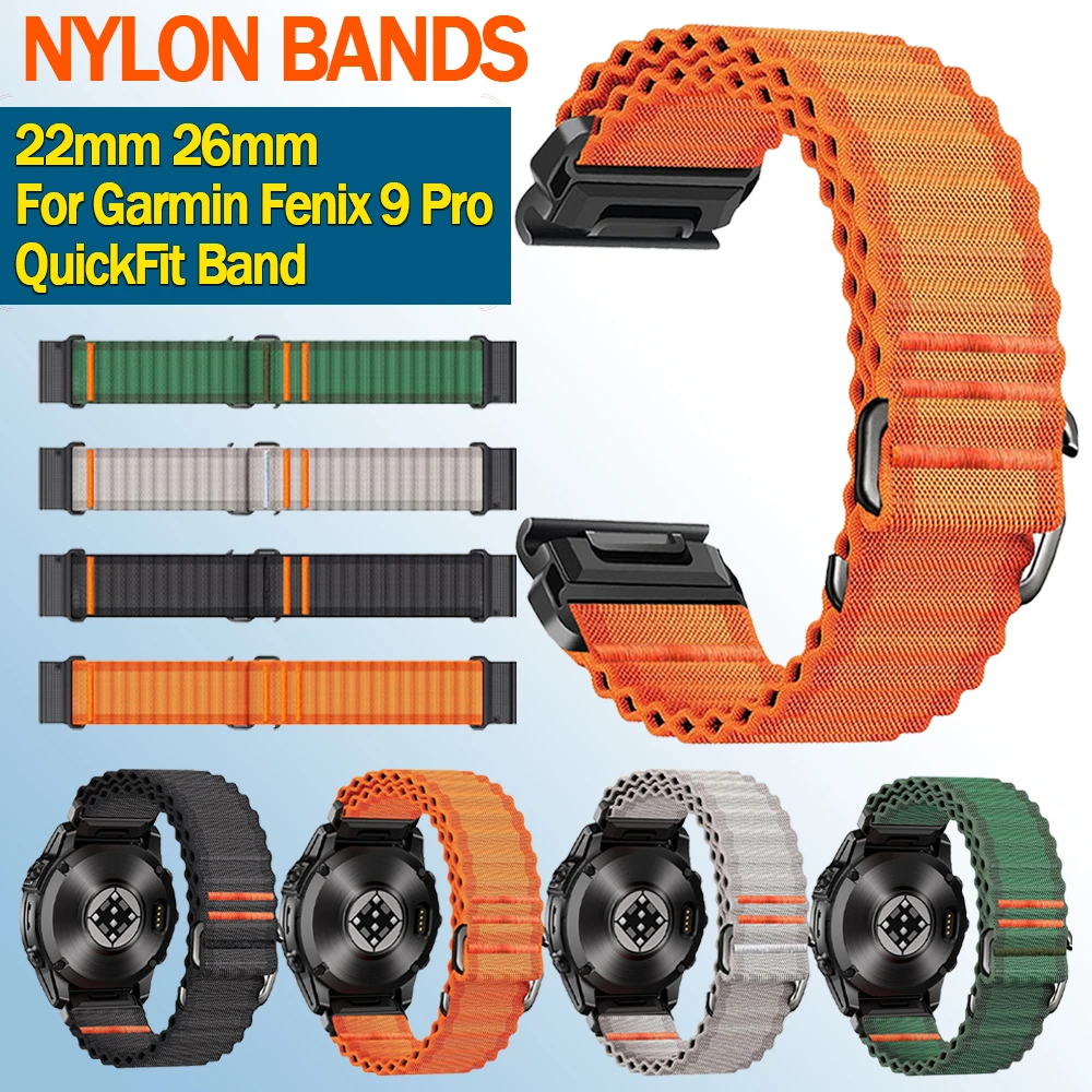 QuickFit 26mm 22mm Nylon Strap For Garmin Fenix 9Pro Tactix 7 8 51mm Enduro 3 2 Fenix9 8 47mm 7 7X Pro Solar 6 6X Sport Bracelet