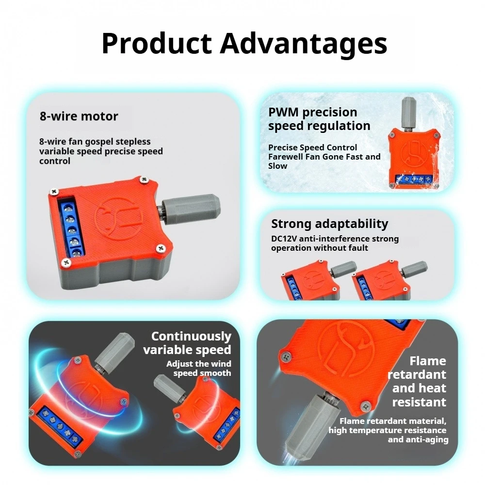 Industrial High Power PWM Server Fan Speed Controller 8-Wire Motor Stepless Speed Regulator Module DC12V Motor Speed Governor