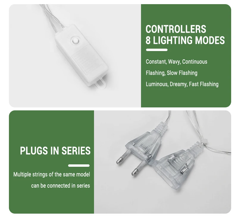 Christmas Star-MoonCurtain Lights EU Plug LED Flashing Fairy String Lights,Waterproof for Holiday Party Wedding Xmas Tree Decor