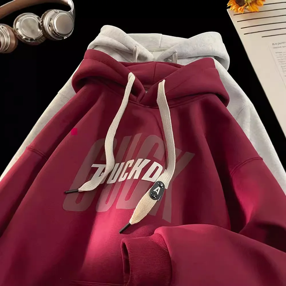 

Heavy Stiff Hooded Sweater Men's Spring and Autumn American Trendy Brand Teen Autumn and Winter Burgundy Fleece Hoodie Jacket