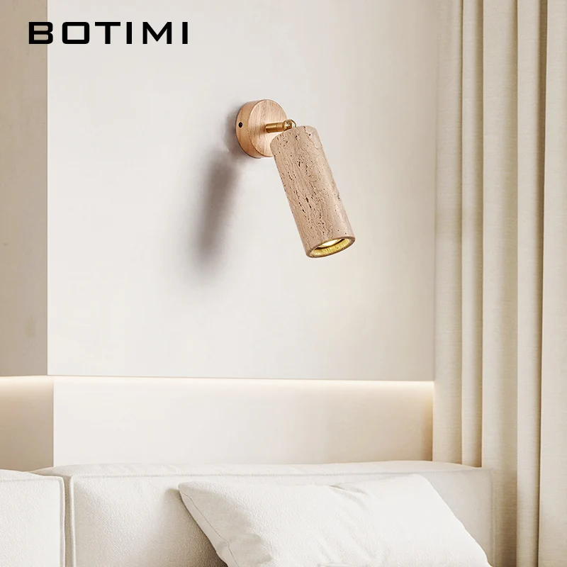 

BOTIMI Rotatable Stone LED Wall Lamp Modern Wall Sconce Functional Bedside Light Decorative Wooden Indoor Wall Lighting Fixture