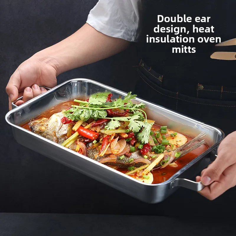 Korean Stainless Steel Grilled Fish Pan Grill Fish Plate /Golden Flat Bottom Rectangular Hot Pot Baking Pan Kitchen Accessories view 3