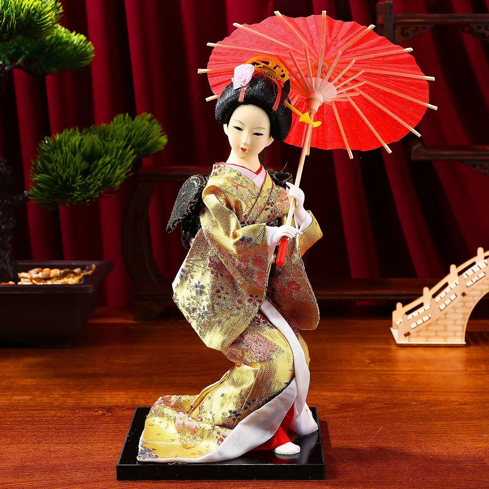 

1 шт. Японская кукла-гейша в кимоно, легкий декоративный элемент из качественных материалов для дома, украшение для рабочего стола, настольная фигурка гейши
