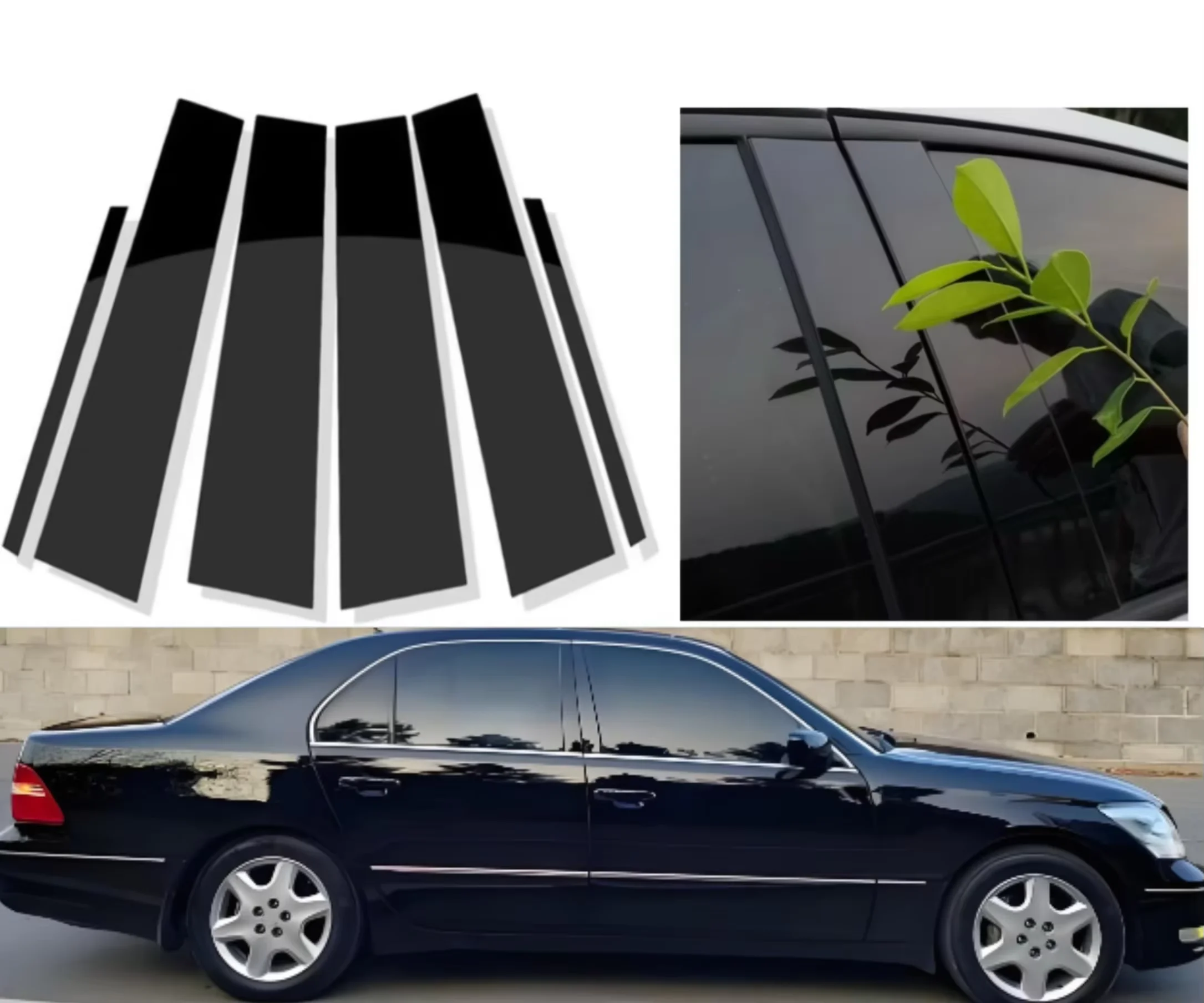 6PCS Glossy Black Pillar Posts  Fit For   Lexus LS430 2001-2006 2002 2003 2004 Window Door Column B C  Cover Trim Stickers