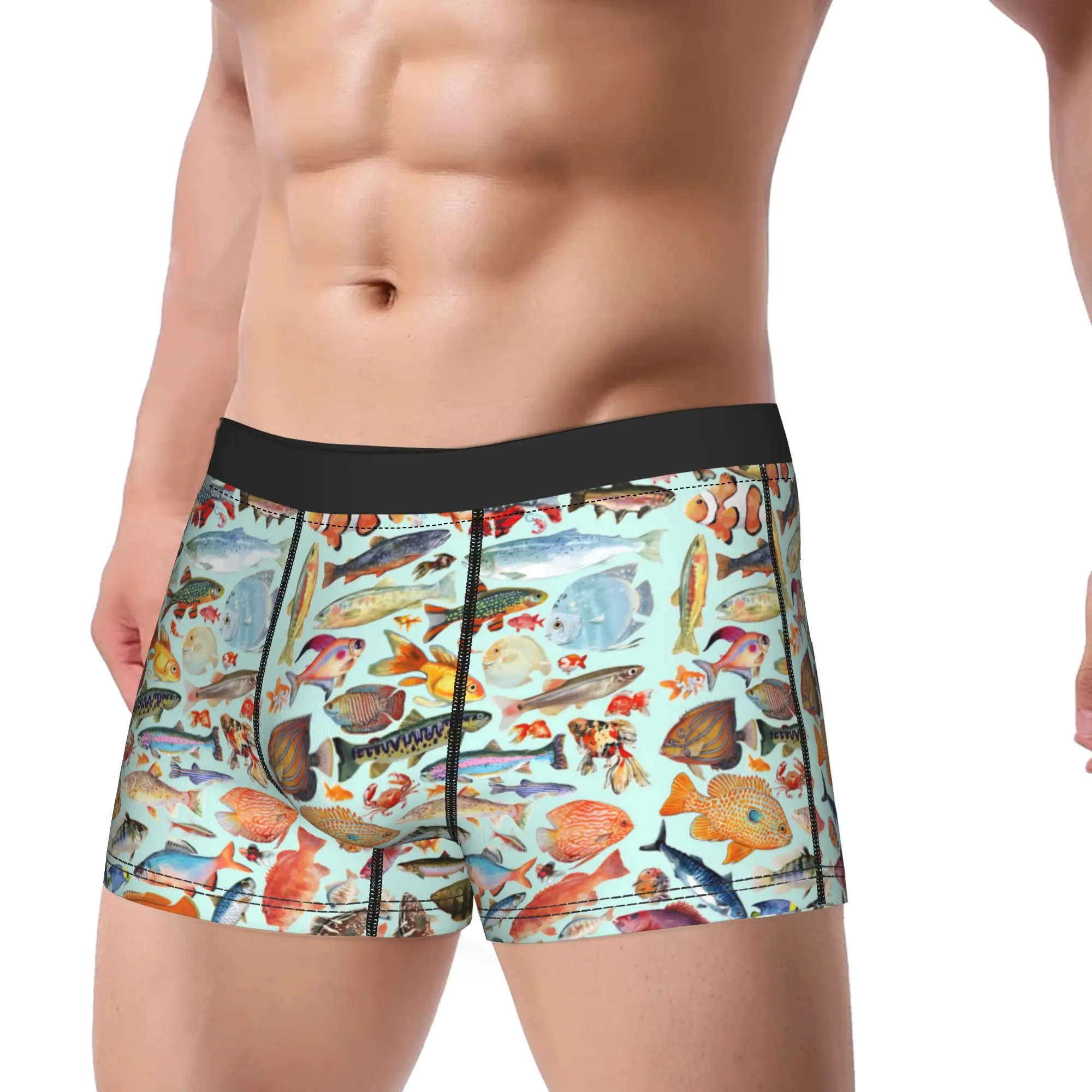 Fish Bait Underwear Colorful Printed Fish Fishing Pattern Men's Panties Comfortable Boxershorts Shorts Briefs Large Size