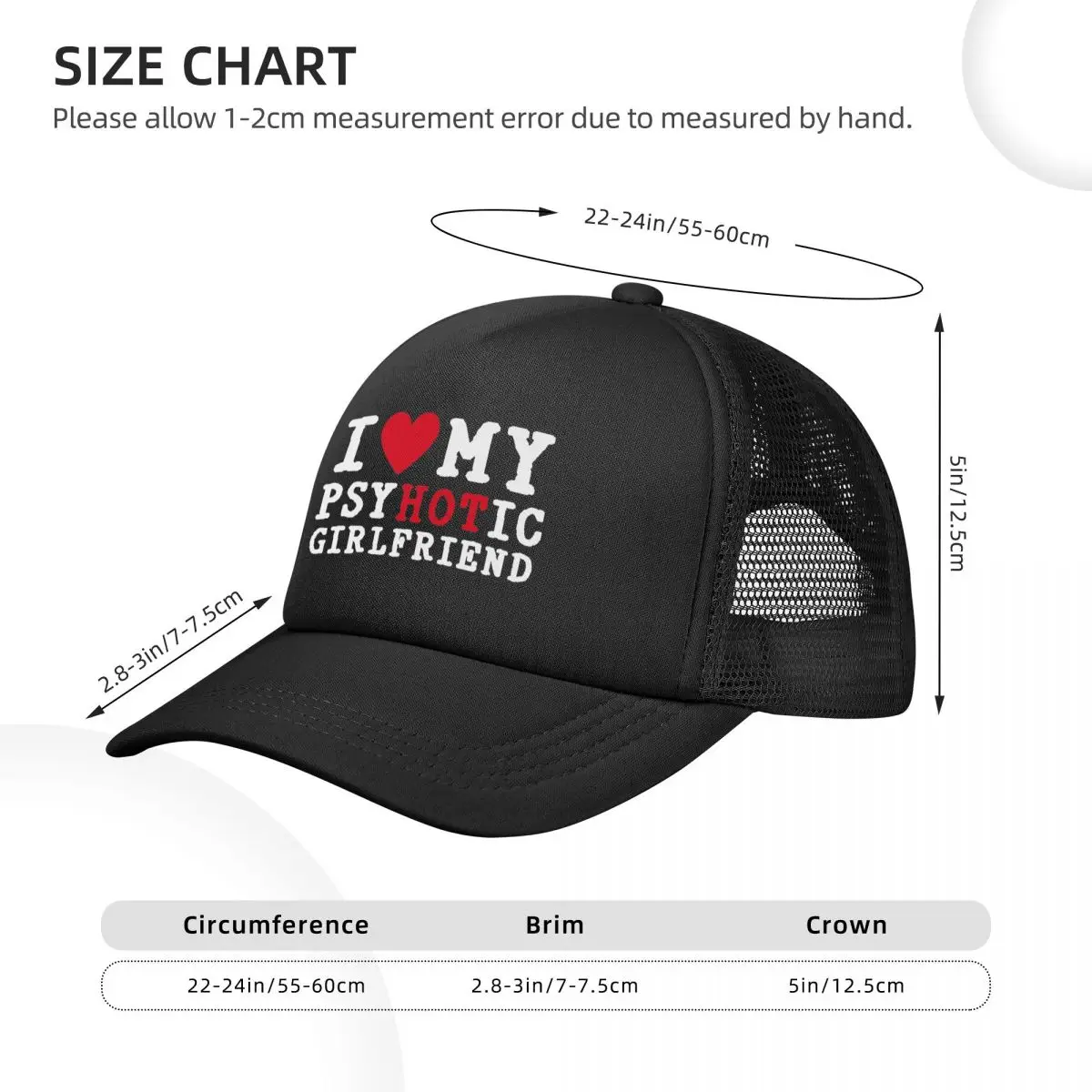 I Love My Psychotic Girlfriend Mesh Baseball Caps Men Hip-Hop Sun Hats Hats Adjustable Snapback Caps Sun Hats Summer Trucker Cap