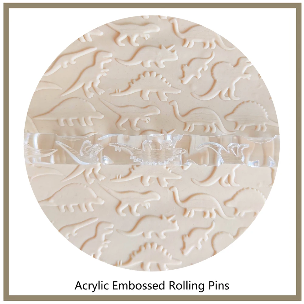 3D Mini Embossed Rolling Pins with Dinosaur Pattern, Sugarcraft Tools, Pie Crusts, Pastry Dough, Gum-Paste Sugar Cookies