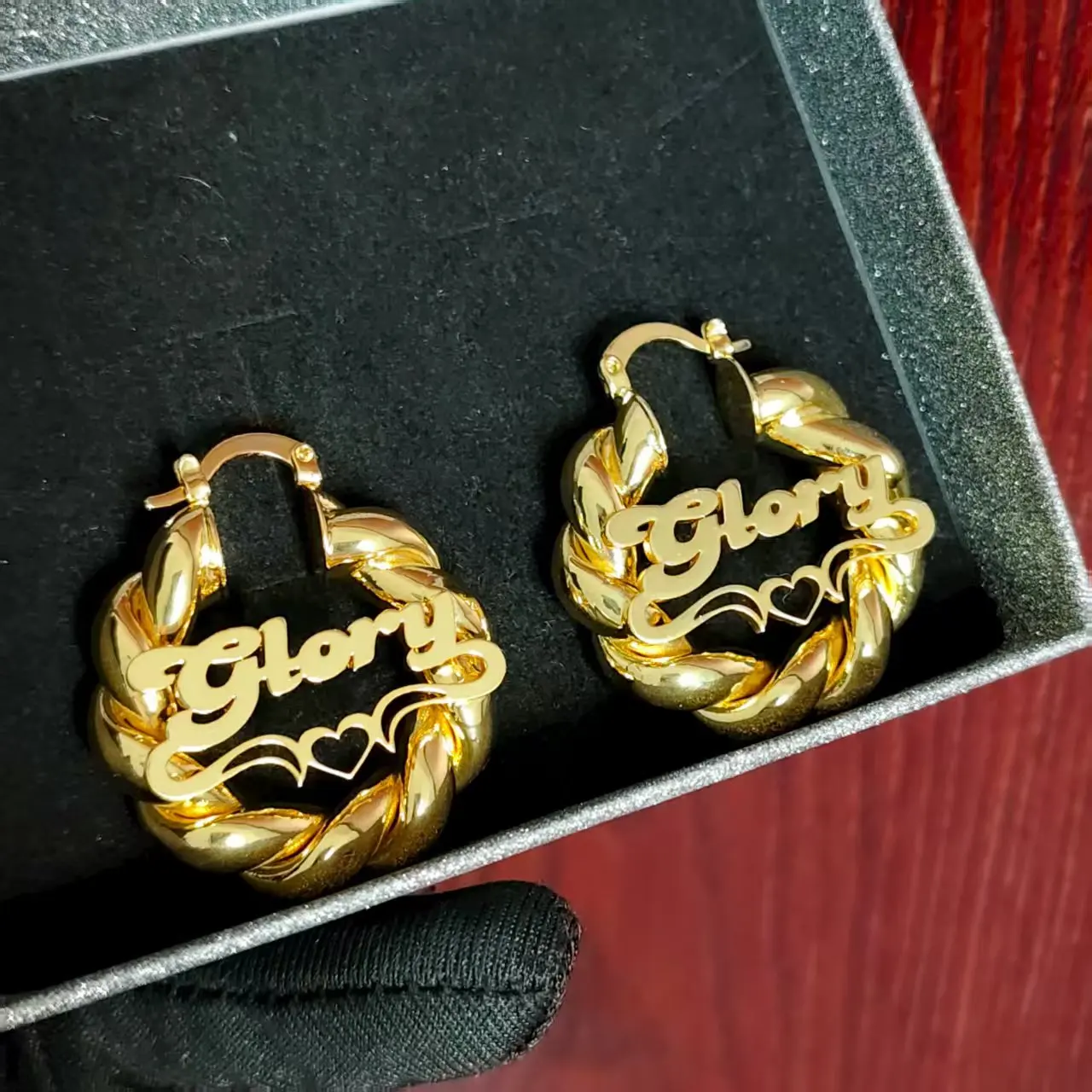 Wholesale Personalized Name Customized Heart Earrings 30mm Earrings Gold Stainless Steel Earrings Personalized Gift for Girls