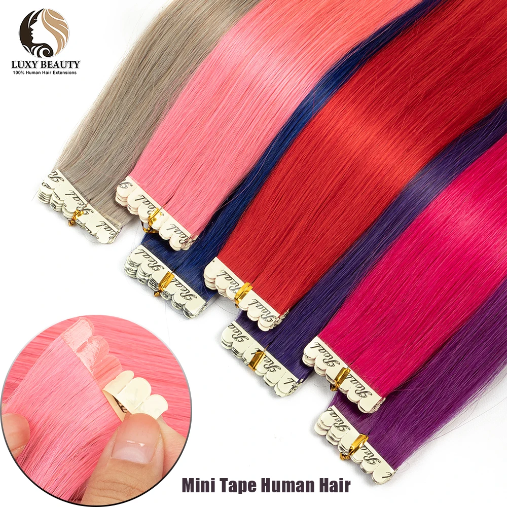 

Straight Hair Mini Tape In Human Hair Extensions Invisible Skin Weft Adhesive Colored Tape In Hair Extension 10pcs/pack