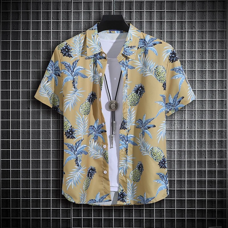 Men\'s Summer Short Sleeve Printed Shirt Thin Beach Shirt Men\'s Clothing Turtle Neck Polo Shirt for Men Casual Top