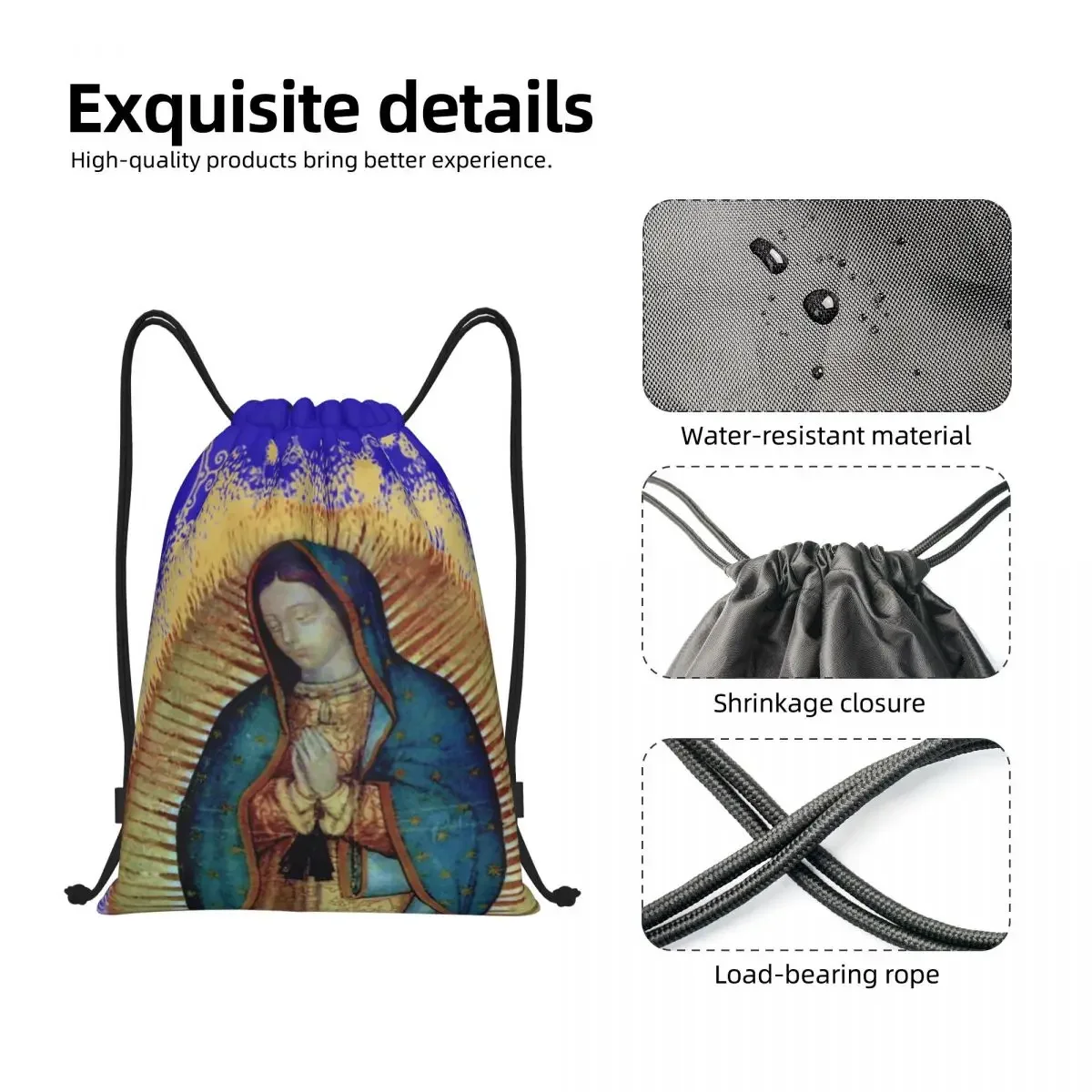 Sac à dos de rangement léger personnalisé pour hommes et femmes, sacs à cordes de proximité, sacs de sport, sac à dos de salle de sport, notre dame d'issa Upe, mexicain, vierge Marie, Mexique Tilma