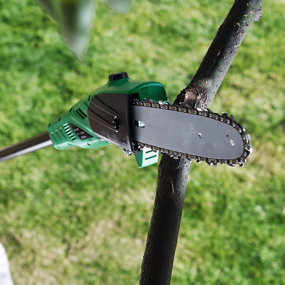 Professional gardening tools: long bar chainsaw, chainsaw, cordless pruning chainsaw