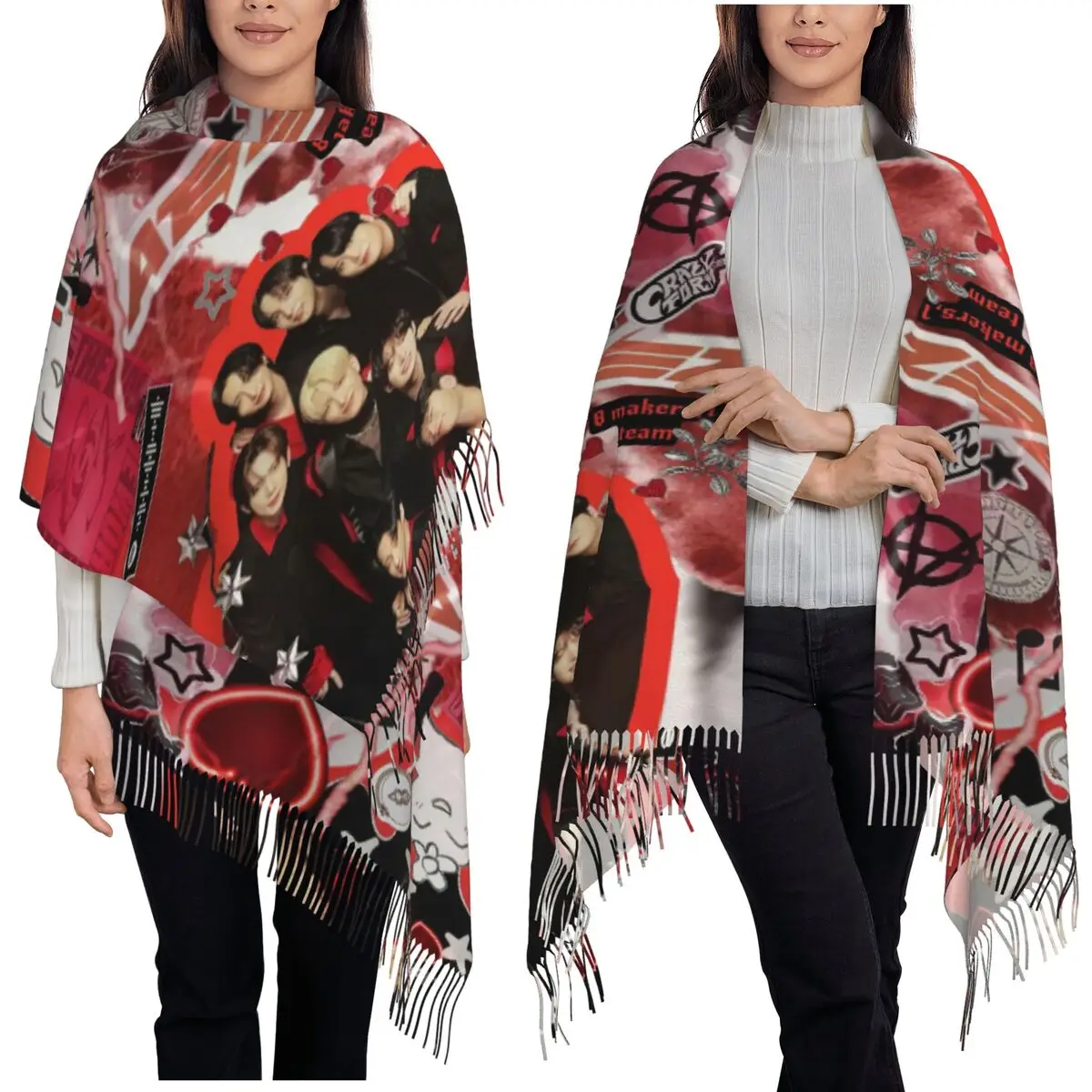 

Kpop Star Singer Idol ATEEZ ATINY Шарф с кисточками Шарфы для женщин Мягкие теплые шали и накидки Большая осенне-зимняя шаль