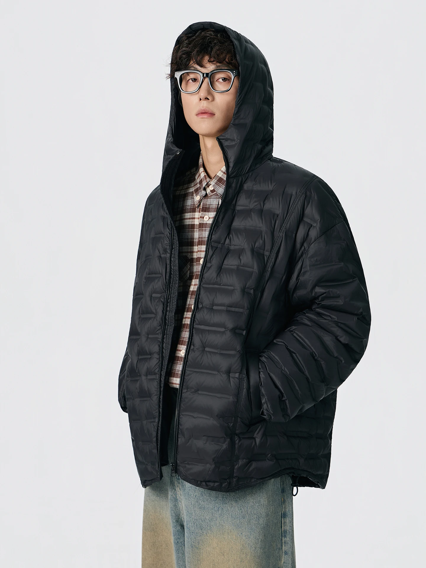 

Retro Japanese Sle Lightweight Hooded Men's down Jaet 90% down Anti-Cold Warmth Couples Outerwear Nted Nylon Fabric