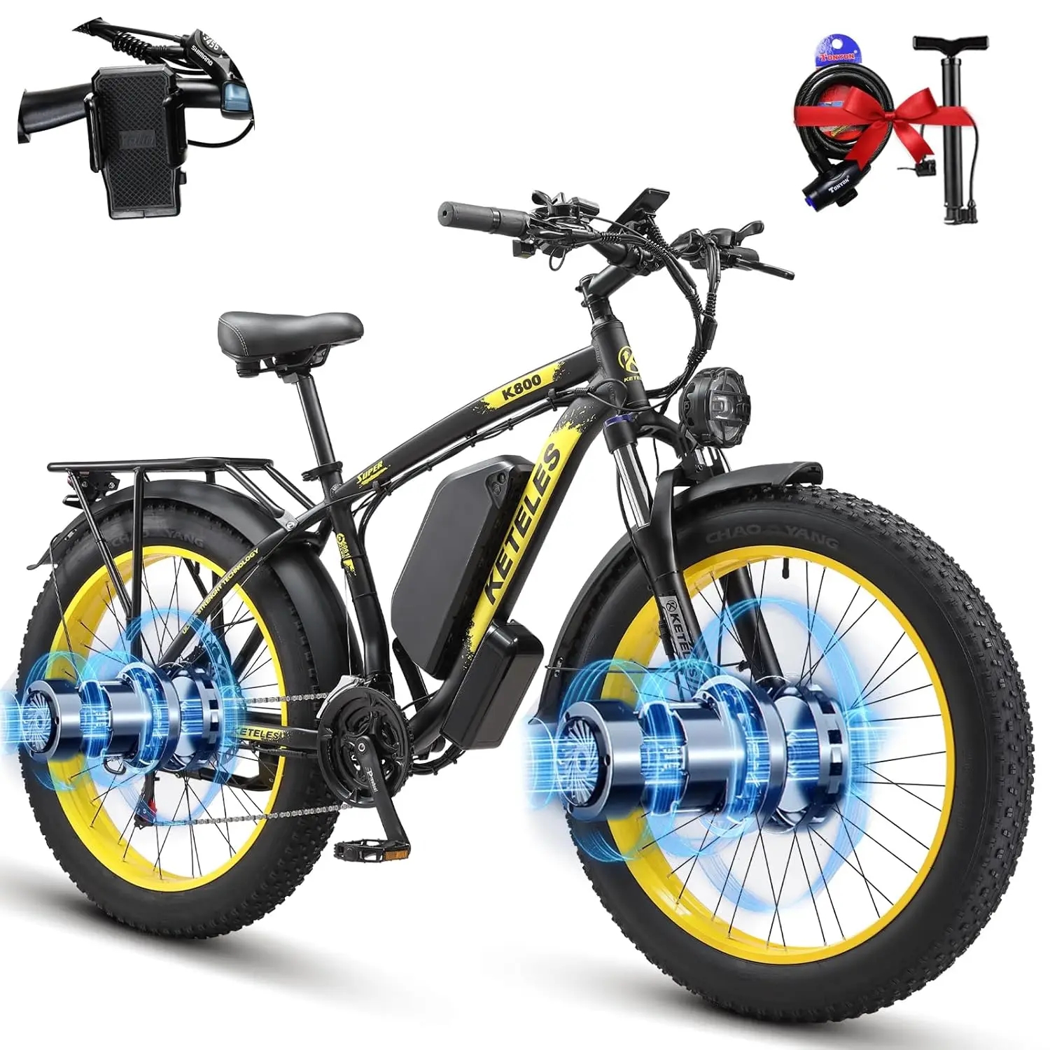 

Electric Bike for Adult 4000W Peak Brushless Dual Motor 48V 23Ah Removable Bicycle Electric Bike 26 Inch Fat Tire, Customized