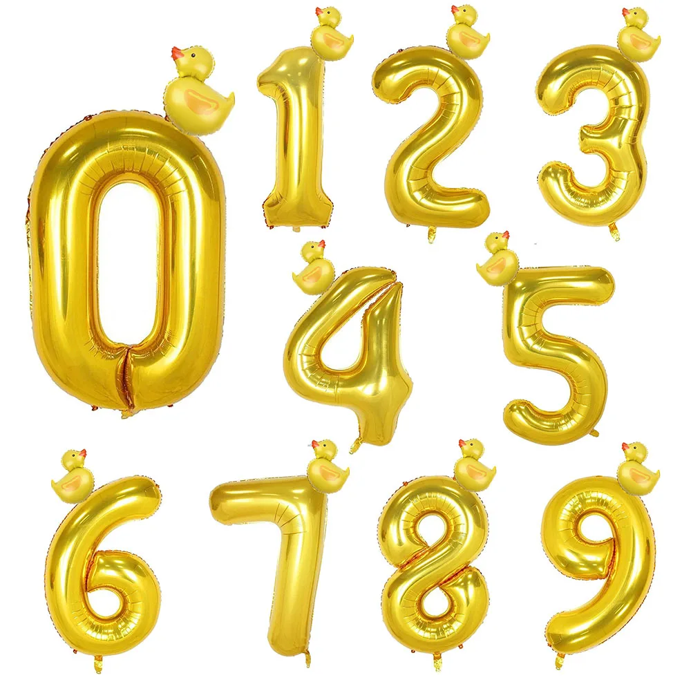 2Pcs Mini Duck Shape Foil Balloons Set Golden 40inch Number Balloon 0-9 Birthday Party Deco Baby Shower Air Globos Gifts view 4
