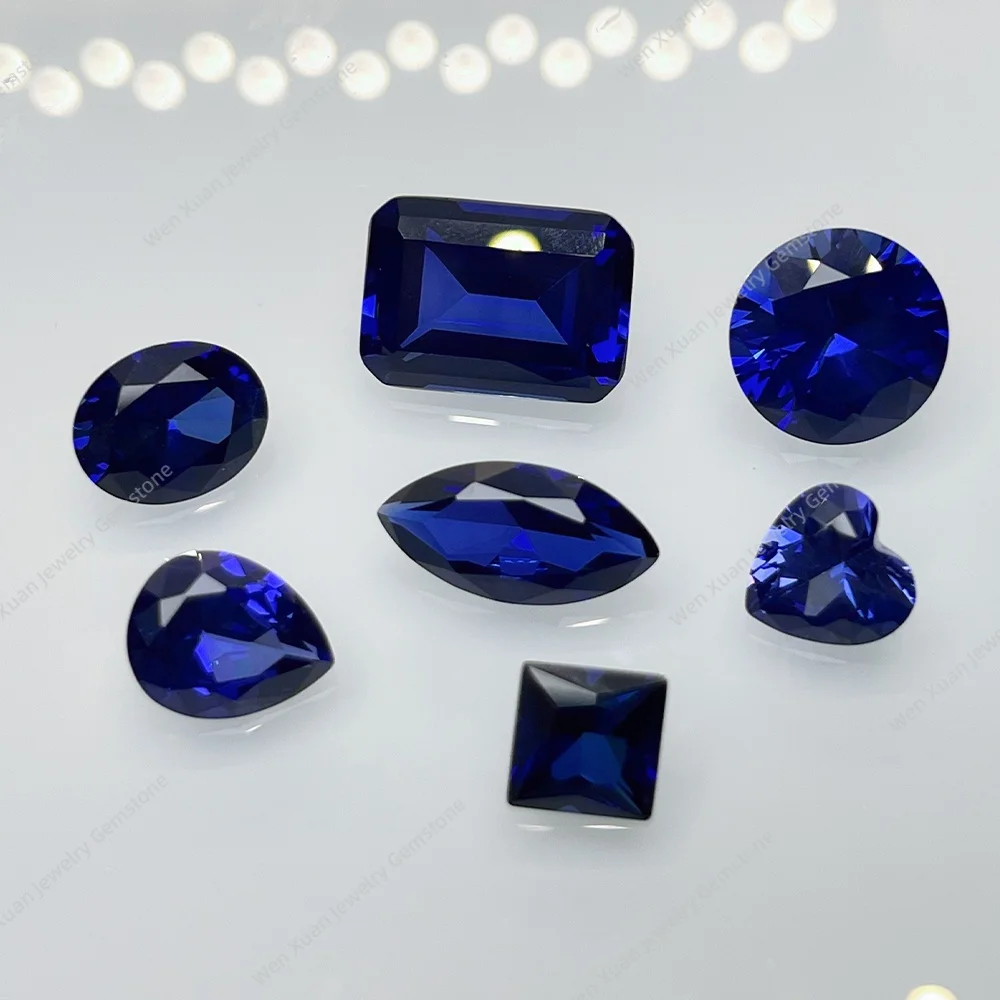 34# Synthetic blue Corundum Oval Pear Size 3x4~12x16mm Multiple Shape  PCS 1/2/5/10 For Personalized Necklace, Ring Making