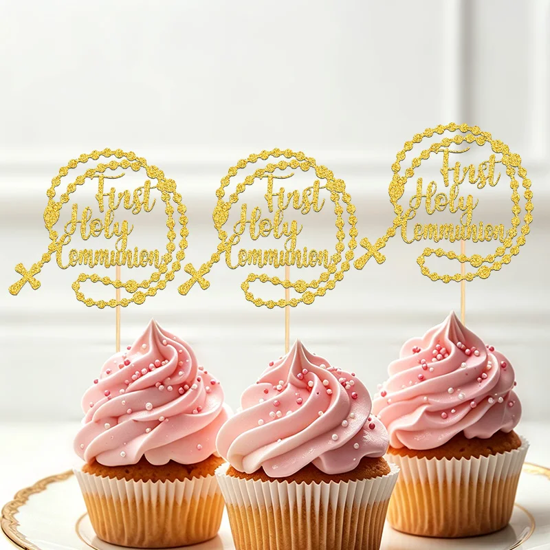 YOMDID 24 adornos para cupcakes con purpurina para la Primera Comunión, decoraciones para cupcakes con temática de comunión, para decoración de bautizos