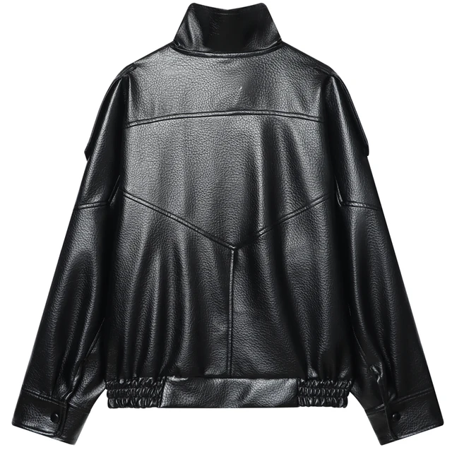 HXAO Faux Leather Black Jackets For Woman New Arrival Cropped Oversize Bomber Jacket Zip-Up Long Sleeve Coats Motorcycle Jackets 3 Hxao Faux Leather Black Jackets For Woman Cropped Oversize Bomber Jacket Zip-Up Long – view 3