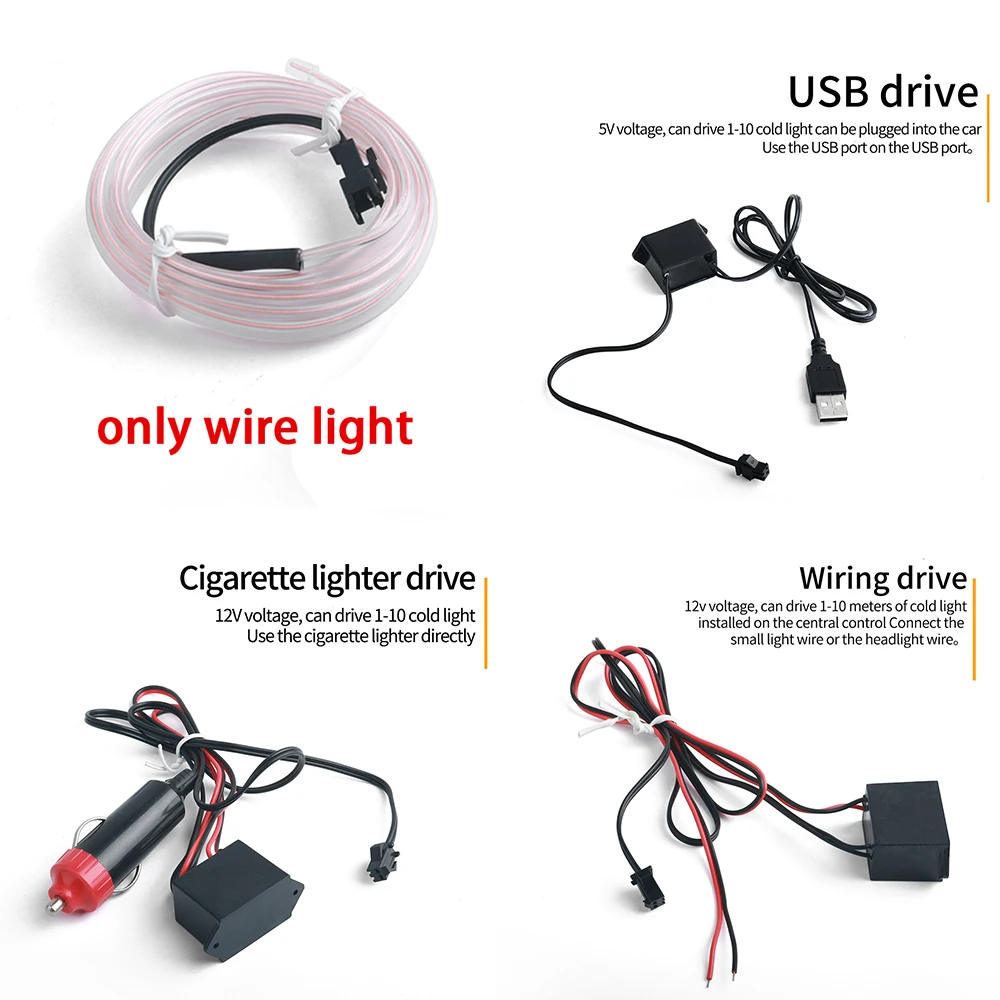 Car LED Strip Interior Atmosphere Lights Ambient Neon EL Cold Wire Lights USB Car products Decoration Assembly Lamps Accessories