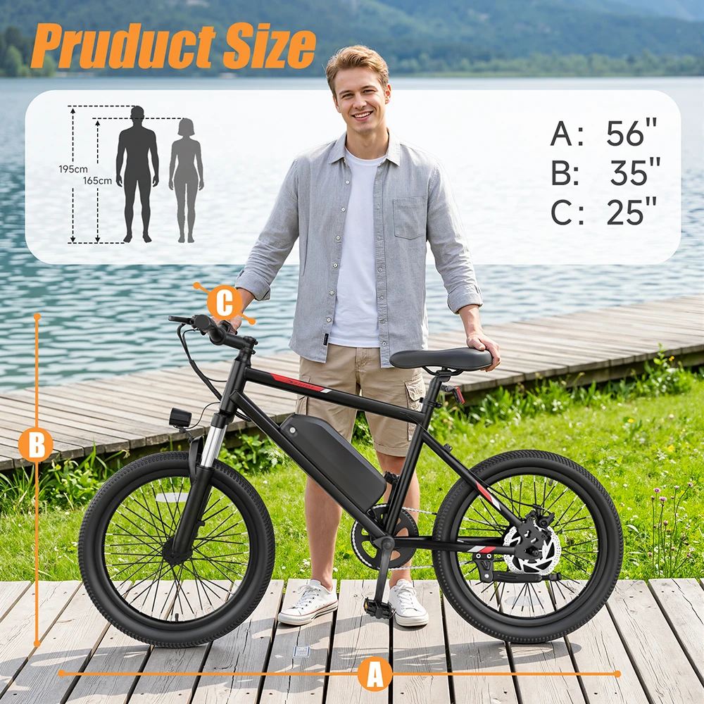 20 inch Electric Bike for Adults, 48V Removable Battery,500W Brushless Motor Peak Power, Max 22MPH Speed, 35 Miles Long Range, 3 Riding Modes Front Suspension Commuter E Bicycle view 5