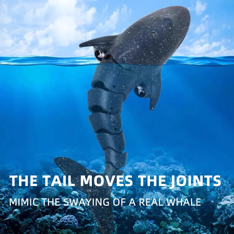Remote Control Whale Shark Toys Electric RC Blue Whale Fish With Light Spray Whale Bionic Tail Joint Toy Christmas Gifts for Kid