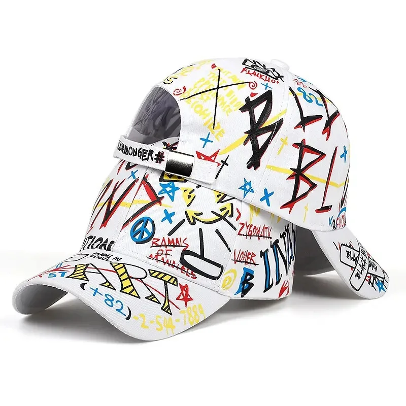 Men's and women's letter graffiti printed baseball caps with adjustable brim for outdoor activities and leisure sun hats