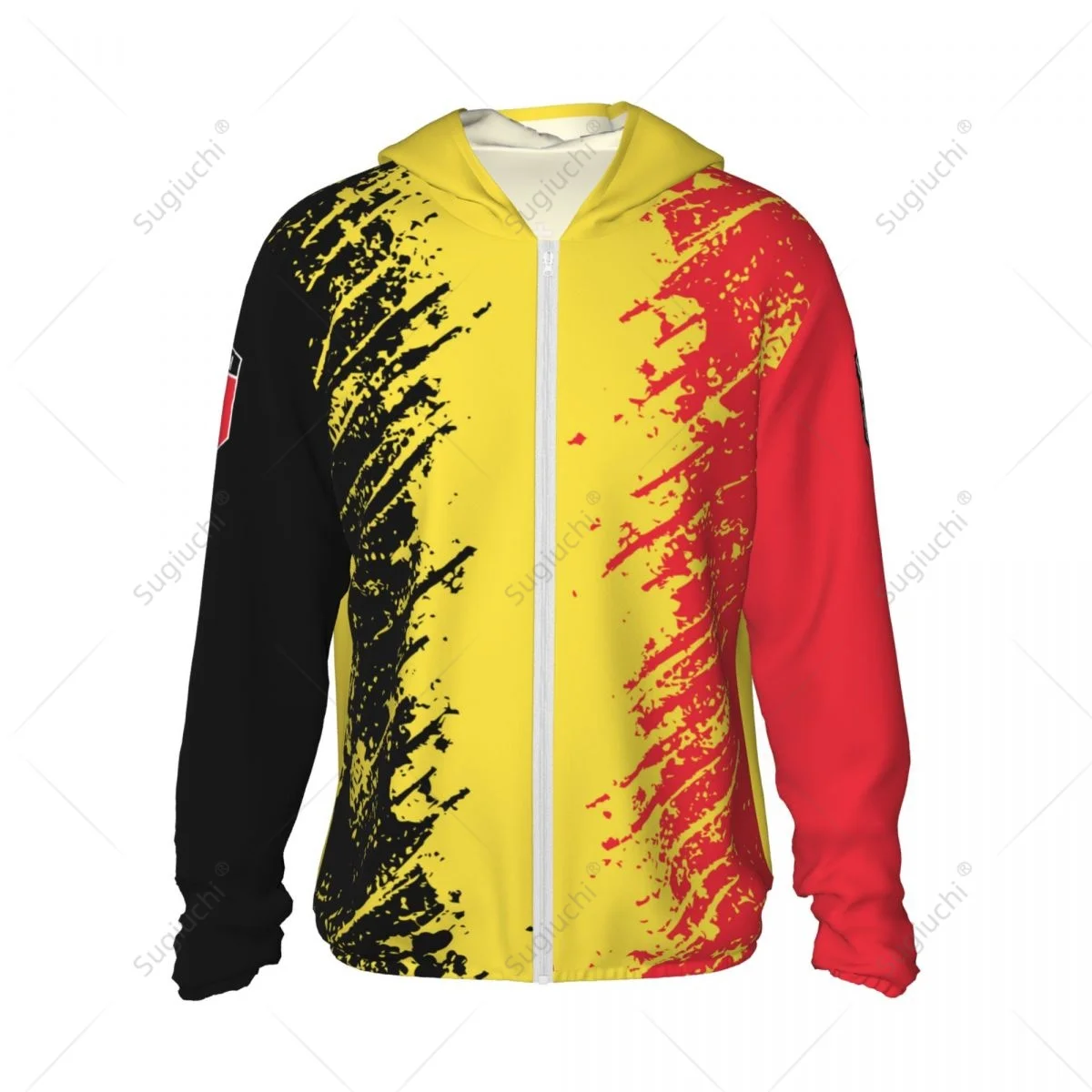 Belgium Flag Grain Sun Protection Hoodie Sunscreen Clothes Fishing Cycling Running Quick Dry Long Sleeve With Zipper Polyester