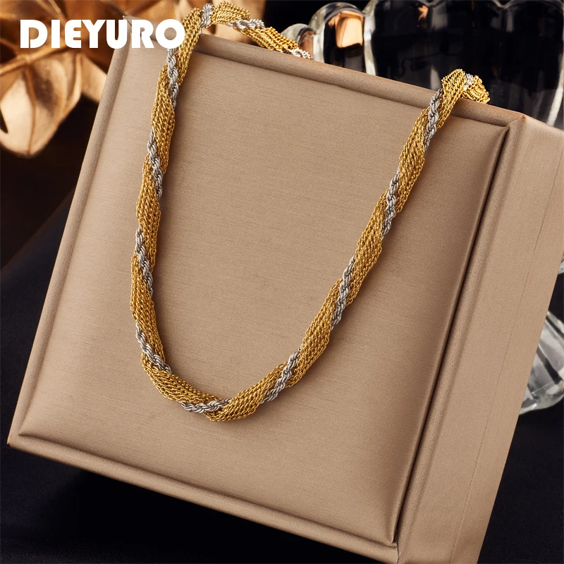 

DIEYURO 316L Stainless Steel Gold Silver Color Thick Chains Necklace For Women Fashion Lady Clavicle Chokers Punk Jewelry Gifts