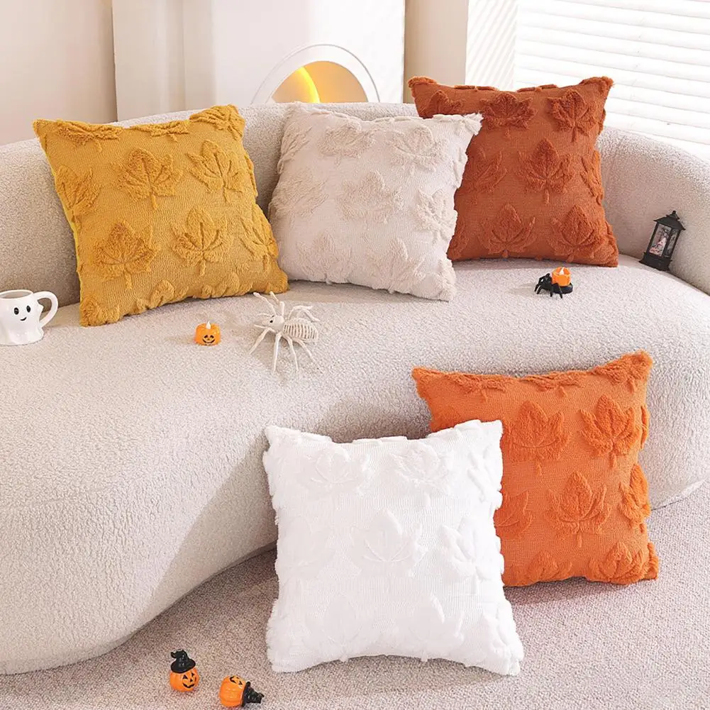Faux Fur Pillowcase Cozy Autumn Pillow Cover with 3d Art Plush Faux Fur Farmhouse Bohemian Style Pillowcase Decorative