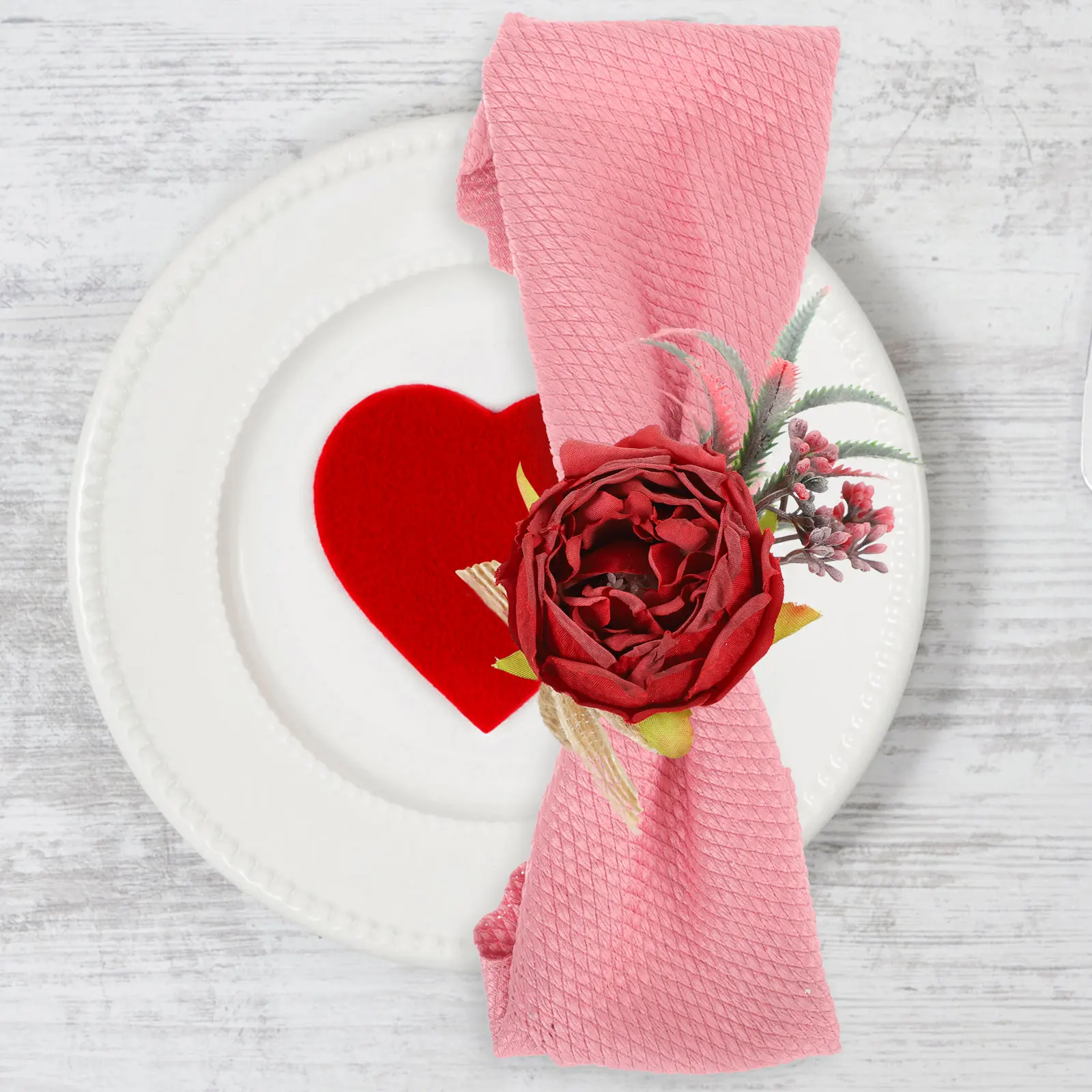 

2Pcs Rose Rings Artificial Napkin Decorative Ring Flower Bride Christmas Gold Valentine Table Decor Home Restaurant