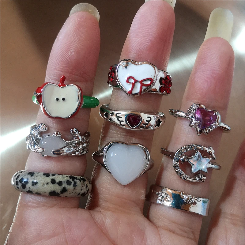 Harajuku Y2K Vintage Herz Bowknot Stern Offenen Metall Ring Für Frauen Gothic Ästhetischen Szene Charme Schmuck Zubehör Dekorationen
