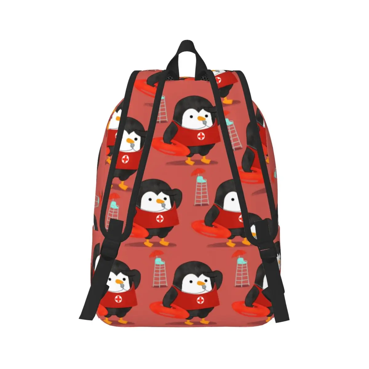 Lifeguard Penguin Backpack Daypack Large Capacity Boys Girls BookBag School Bag Shoulder Bags for Men Women