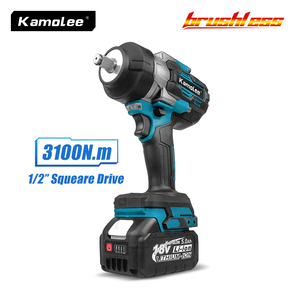 

Kamolee 3100NM Brushless Electric Wrench 1/2 inch Cordless Impact Wrench Handheld Power Tool For Makita 18v Battery