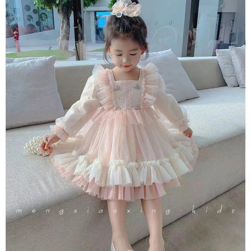 Girls' Dress2024New Children's Spring and Autumn Style Big Children Little Girl Fashionable Long Sleeve Princess Skirt Tide