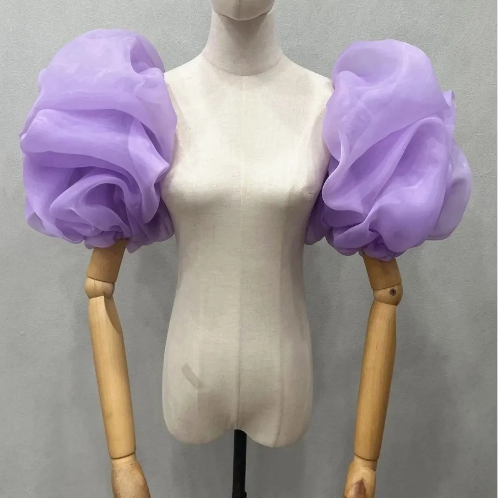 diy-ふわふわブライダルスリーブ-オーガンザ-取り外し可能なショートアームスリーブ-装飾スリーブ-イブニングパーティードレス