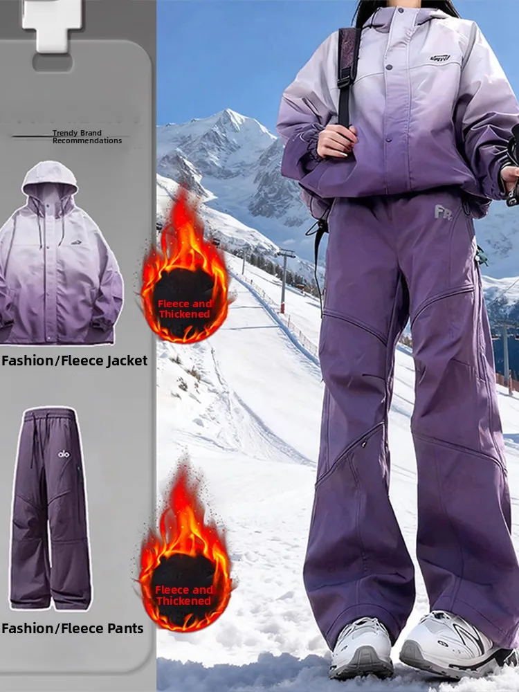 

Harbin Northeast Thickened Fleece Snow Ski Pants Set Women's Outdoor Waterproof Windproof Men's Single Board Straight Leg Tro...