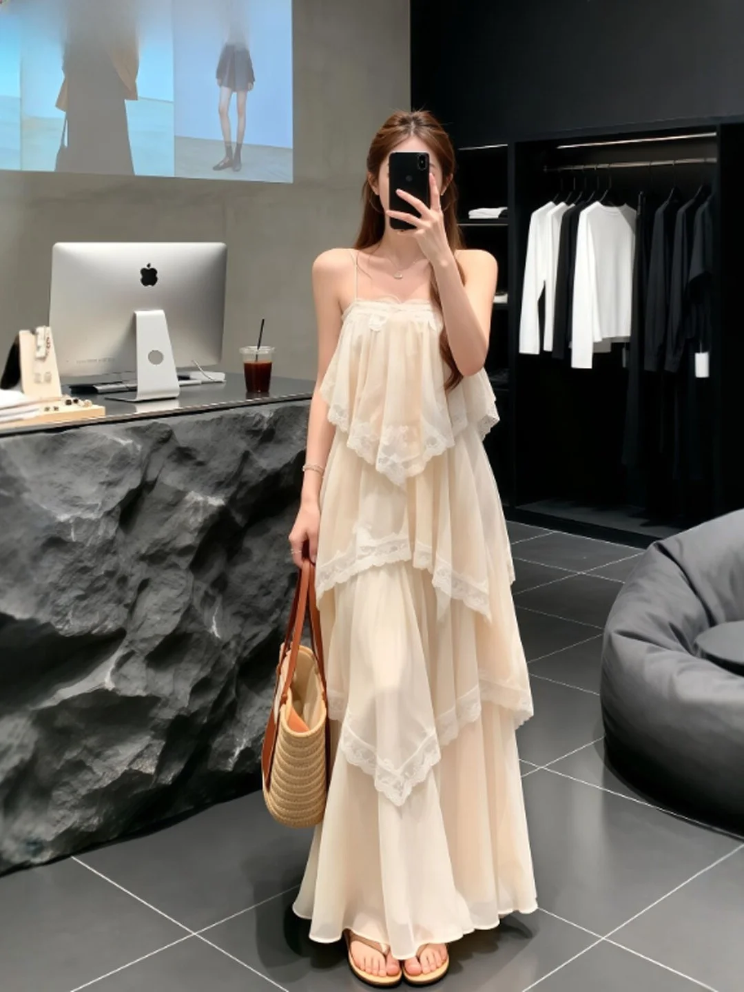 

French Style Backless Lace Splice Dress Beachwear Beautiful Unique Fairy Long Dress Summer Soft Cotton Mid-Waist Fit Bodycon