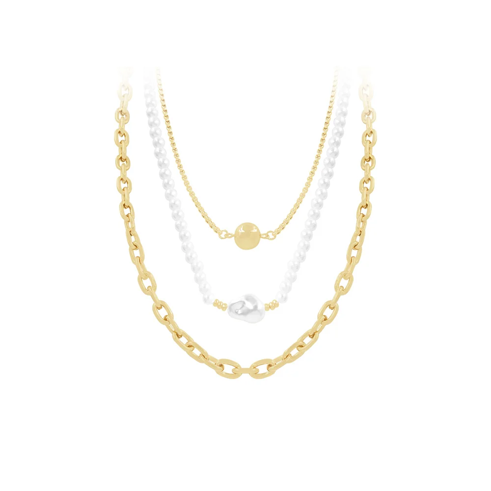 New Arrivals Gold Color Metallic Ball Pearl Strand Layered Necklace For Women Girl Casual Elegant Gorgeous Simple Jewelry