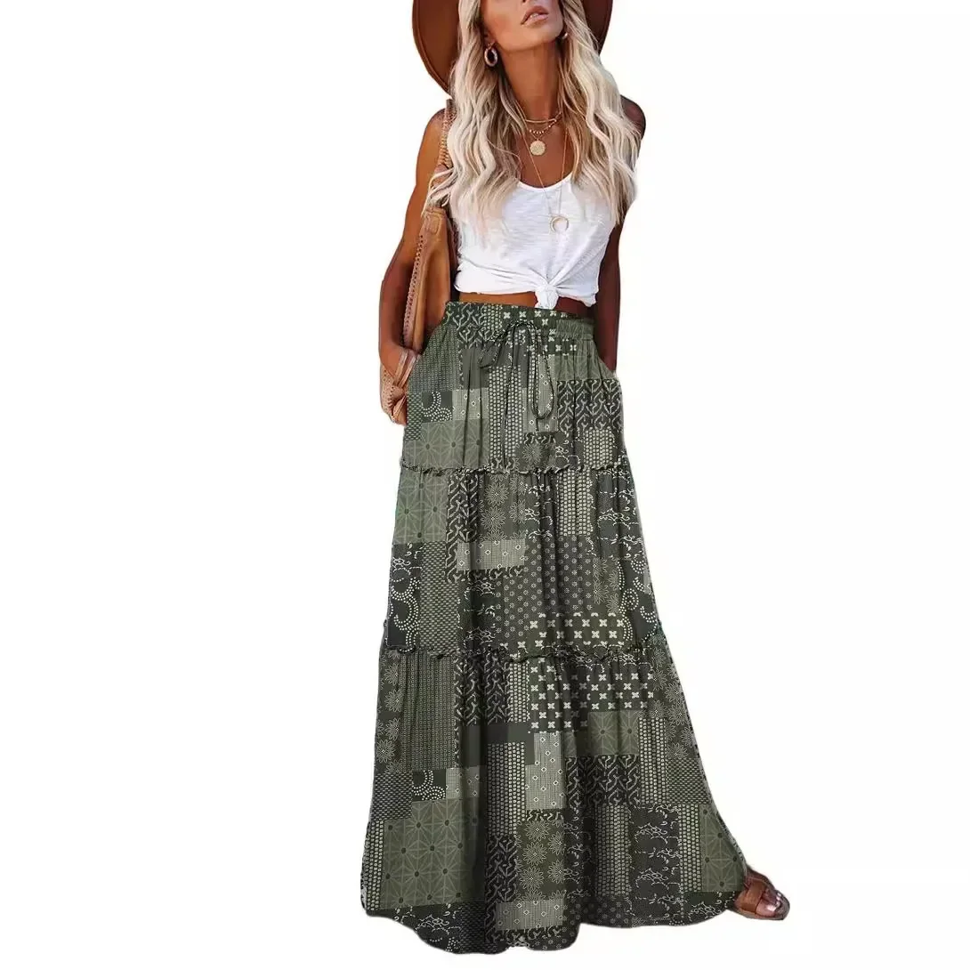 

Ethnic Style Vintage Long Skirt Women Summer Loose Beach Ladies Jupe Casual Faldas High Waist Maxi Bohemian Skirts Woman Clothes