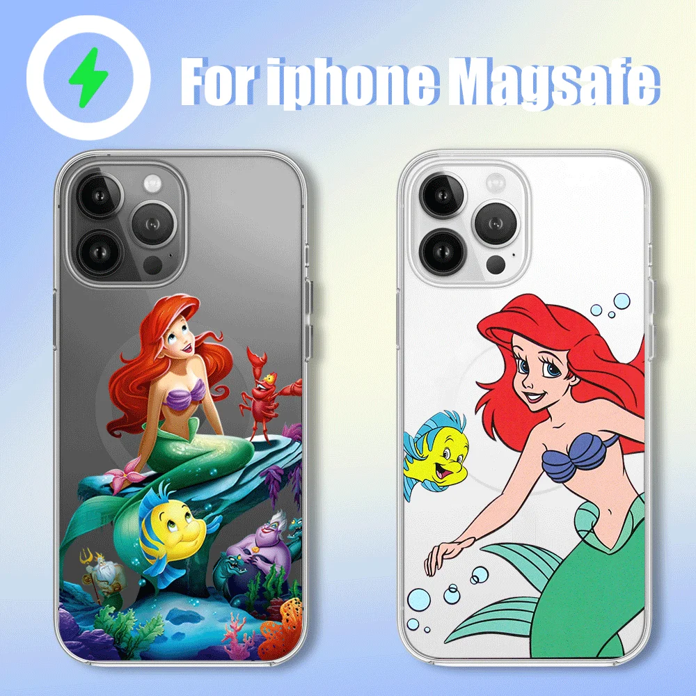 MINISO The L-Little Mermaid Phone Case for iPhone 12 11 13 14 15 16 Max Pro Plus Magsafe Magnetic Wireless Cover