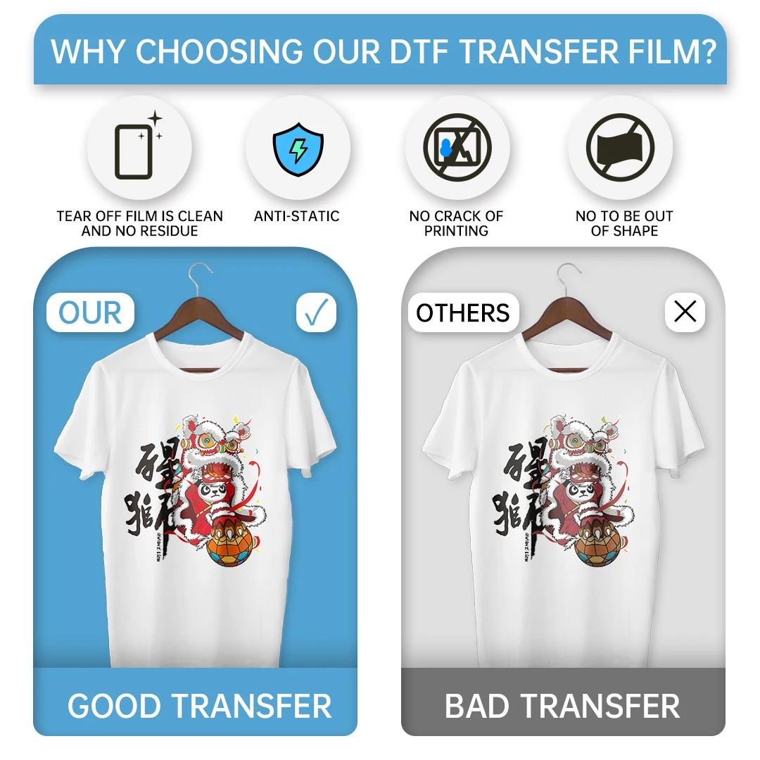 Imagem -03 - Dtf Pet Transfer Film Double Sided Clear Pretreat Sheets Heat Transfer Paper para Dyi Direto em T-shirts Têxtil a3 a4 100 Pcs