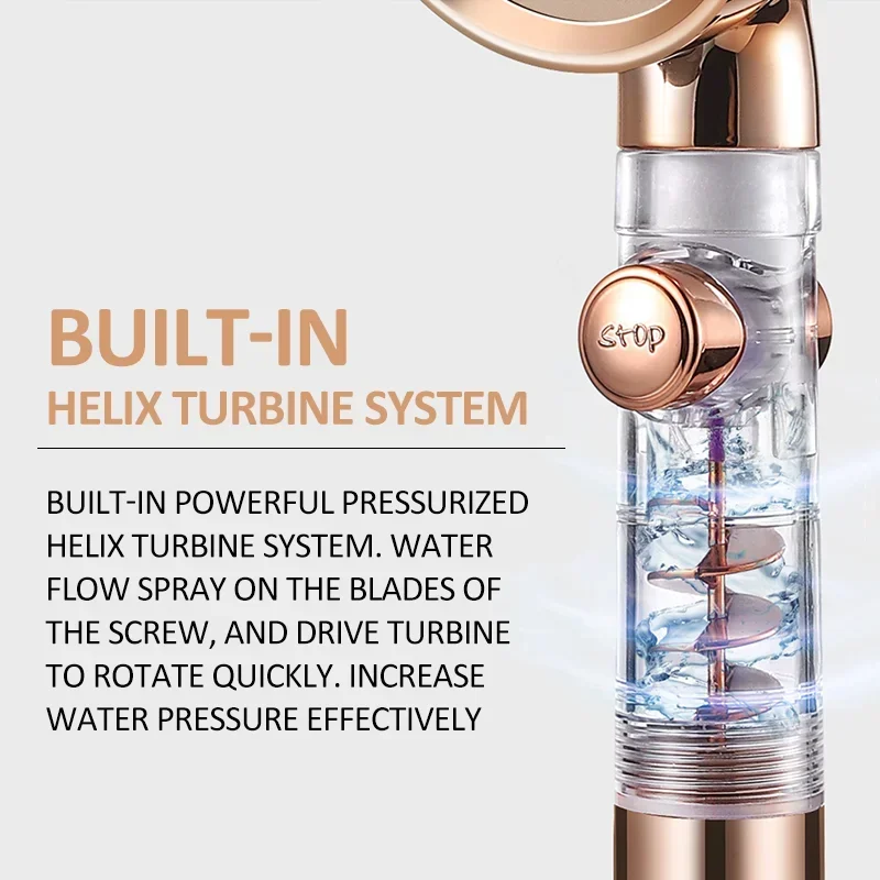 New 3 Mode High Pressure Adjustable Filter Rain Turbine Shower Head One Button Stop Water Saving Nozzle Bathroom Accessories